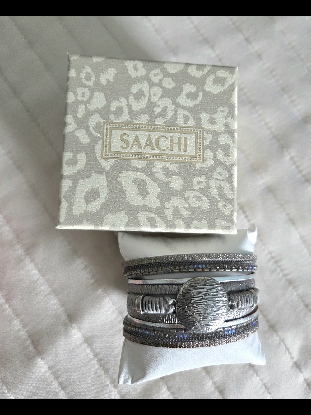 Saachi Silver Multi-Row Magnetic Wrap Bracelet - Picture 4 of 5